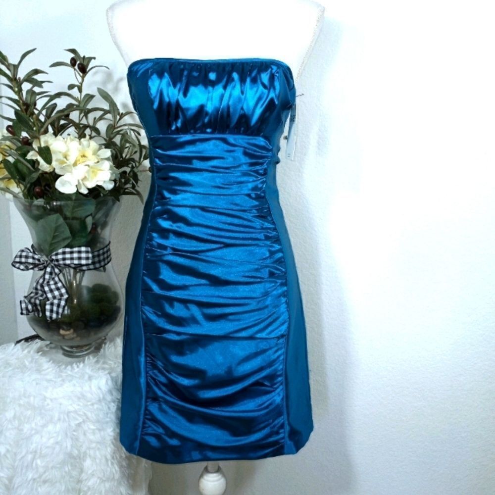 JUNO TURQUOISE RUCHED STRAPLESS DRESS SZ.S NWT